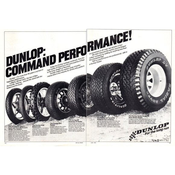 1980 Dunlop Car and Motorcycle Tire Product Lineup 2pg Vintage Print Ad Wall Art - Picture 1 of 4